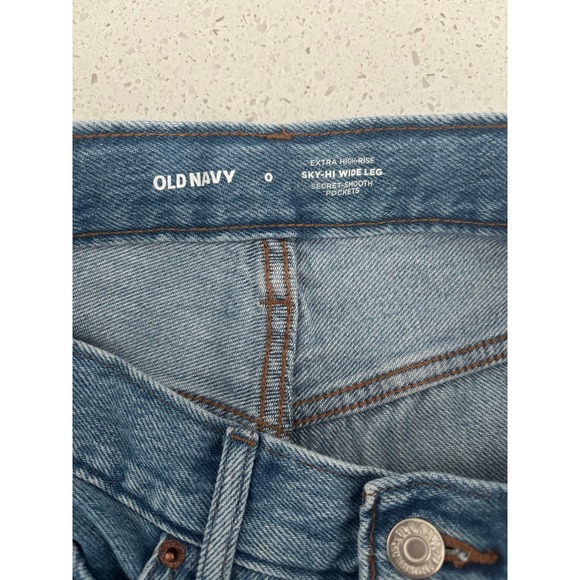 Old Navy Jeans Womens 0 Blue Denim Wide Leg High Rise Preppy Y2K Capsule Boho - Picture 3 of 4